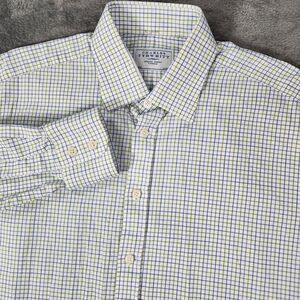 Charles Tyrwhitt Mens 16/35 Dress Shirt White Green Blue Tattersall Plaid Retro